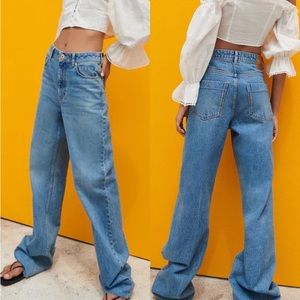 Zara Z1975 High Rise Full Length Jeans Wide Leg